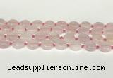 CRQ764 15.5 inches 14mm flat round rose quartz beads