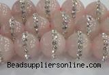 CRQ821 15.5 inches 8mm round rose quartz with rhinestone beads