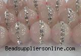 CRQ822 15.5 inches 10mm round rose quartz with rhinestone beads