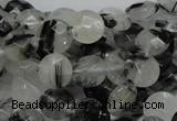 CRU02 15.5 inches 10mm faceted flat round black rutilated quartz beads