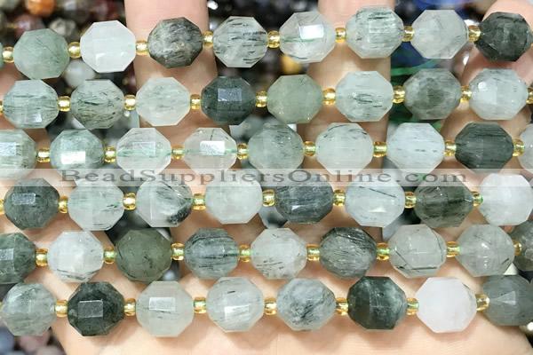 CRU1035 15 inches 9*10mm faceted green rutilated quartz beads wholesale