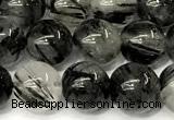 CRU1066 15 inches 8mm round black rutilated quartz beads