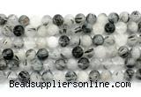 CRU1082 15.5 inches 8mm round black rutilated quartz gemstone beads