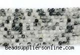 CRU1090 15.5 inches 4mm faceted round black rutilated quartz gemstone beads