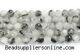 CRU1093 15.5 inches 10mm faceted round black rutilated quartz gemstone beads