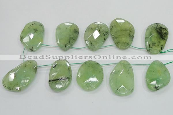 CRU137 15.5 inches 35*45mm faceted freeform green rutilated quartz beads