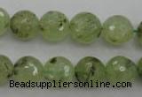 CRU154 15.5 inches 12mm faceted round green rutilated quartz beads