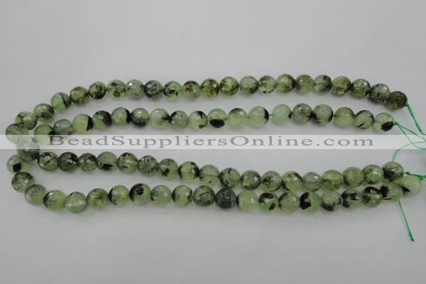 CRU155 15.5 inches 10mm faceted round green rutilated quartz beads