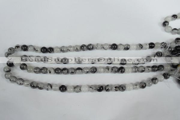 CRU303 15.5 inches 8mm round black rutilated quartz beads