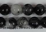 CRU306 15.5 inches 14mm round black rutilated quartz beads