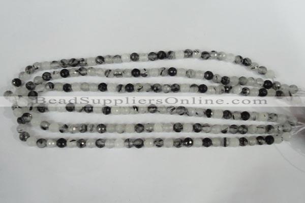 CRU312 15.5 inches 6mm faceted round black rutilated quartz beads