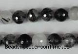 CRU314 15.5 inches 10mm faceted round black rutilated quartz beads