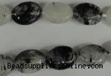 CRU331 15.5 inches 10*14mm oval black rutilated quartz beads