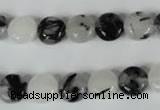 CRU338 15.5 inches 10mm flat round black rutilated quartz beads