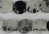 CRU340 15.5 inches 15mm flat round black rutilated quartz beads