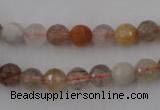 CRU402 15.5 inches 8mm faceted round Multicolor rutilated quartz beads