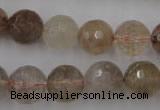 CRU405 15.5 inches 14mm faceted round Multicolor rutilated quartz beads