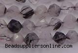 CRU511 15.5 inches 6mm faceted nuggets black rutilated quartz beads