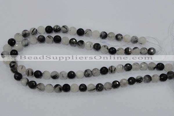 CRU59 15.5 inches 10mm faceted round black rutilated quartz beads