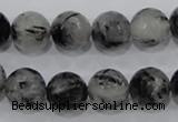 CRU61 15.5 inches 14mm faceted round black rutilated quartz beads