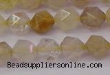 CRU622 15.5 inches 8mm faceted nuggets golden rutilated quartz beads