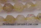 CRU623 15.5 inches 10mm faceted nuggets golden rutilated quartz beads