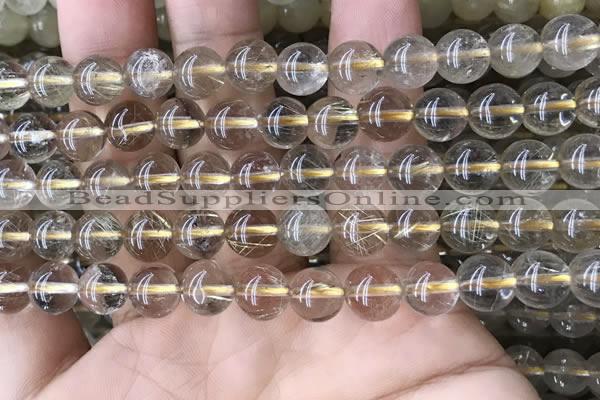 CRU631 15.5 inches 8mm round golden rutilated quartz beads