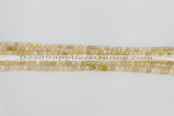 CRU665 15.5 inches 3mm faceted round golden rutilated quartz beads