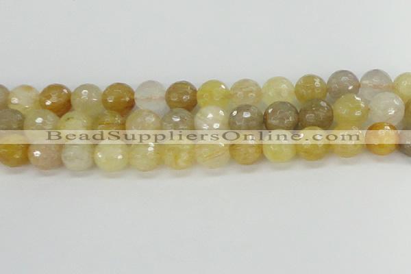 CRU669 15.5 inches 10mm faceted round golden rutilated quartz beads