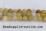 CRU671 15.5 inches 14mm faceted round golden rutilated quartz beads