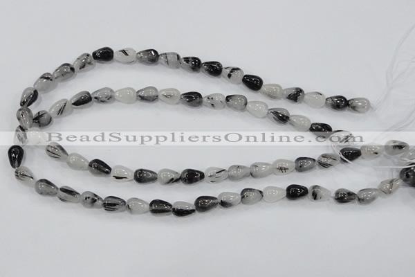 CRU68 15.5 inches 8*12mm teardrop black rutilated quartz beads