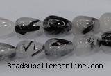 CRU69 15.5 inches 10*14mm teardrop black rutilated quartz beads