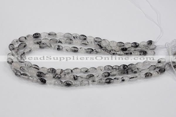 CRU71 15.5 inches 8*10mm rice black rutilated quartz beads wholesale