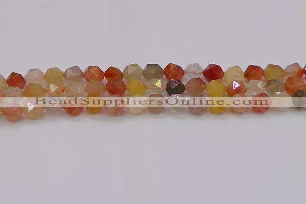 CRU768 15.5 inches 10mm faceted nuggets mixed rutilated quartz beads