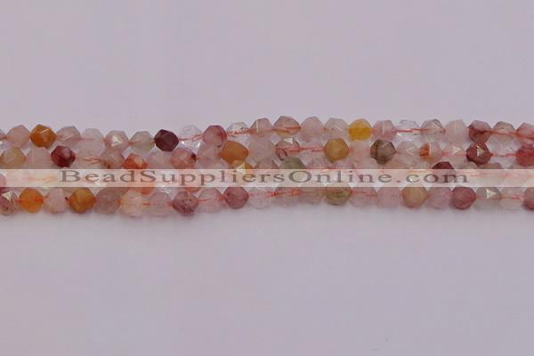 CRU776 15.5 inches 6mm faceted nuggets mixed rutilated quartz beads