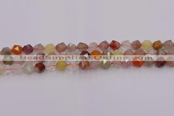 CRU777 15.5 inches 8mm faceted nuggets mixed rutilated quartz beads