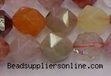 CRU779 15.5 inches 12mm faceted nuggets mixed rutilated quartz beads