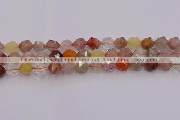 CRU779 15.5 inches 12mm faceted nuggets mixed rutilated quartz beads