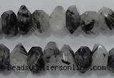 CRU78 15.5 inches 8*14mm faceted nugget black rutilated quartz beads