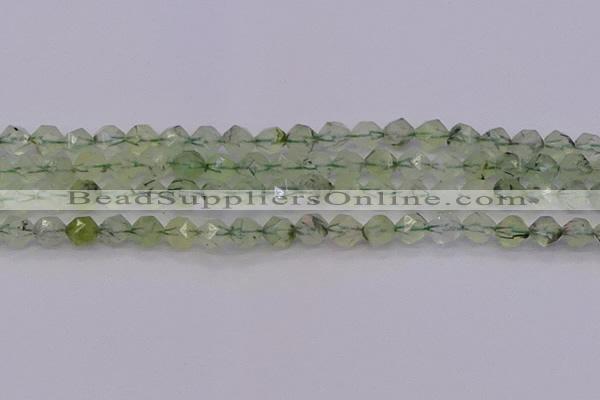 CRU791 15.5 inches 6mm faceted nuggets green rutilated quartz beads