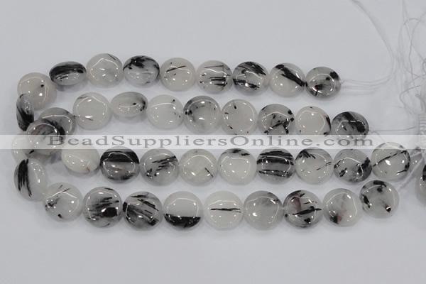 CRU82 15.5 inches 20mm flat round black rutilated quartz beads