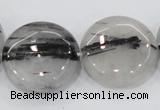 CRU83 15.5 inches 25mm flat round black rutilated quartz beads