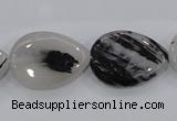 CRU88 15.5 inches 18*25mm flat teardrop black rutilated quartz beads