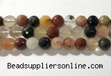 CRU916 15.5 inches 14mm faceted round mixed rutilated quartz beads