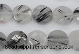 CRU93 15.5 inches 14mm faceted coin black rutilated quartz beads