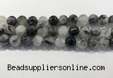 CRU932 15.5 inches 14mm round black rutilated quartz beads wholesale