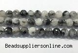 CRU936 15.5 inches 14mm faceted round black rutilated quartz beads