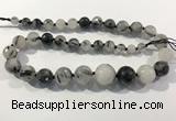 CRU938 8mm - 18mm faceted round black rutilated quartz graduated beads