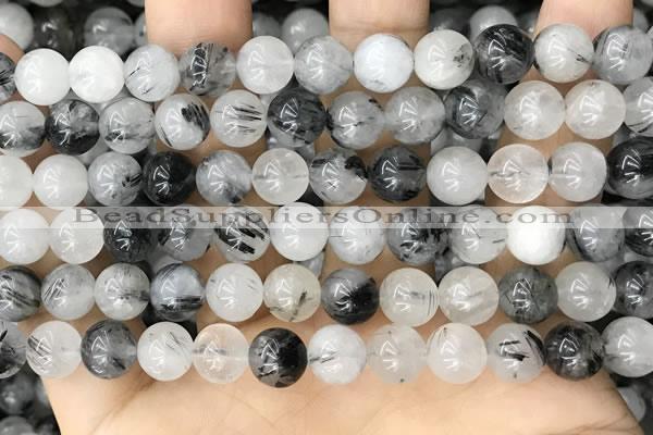 CRU962 15.5 inches 8mm round black rutilated quartz beads