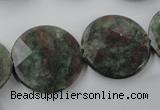 CRZ218 15.5 inches 25mm faceted coin ruby zoisite gemstone beads